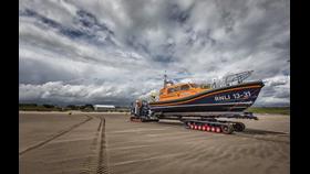 Lifeboat being launch Clogherhead beach