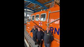 Cromer RNLI newly appointed Chair - Paul Jeffries (centre) and John Redmond Lifeboat Operations Manager (left) and Paul Watling (right) Coxswain/mechanic