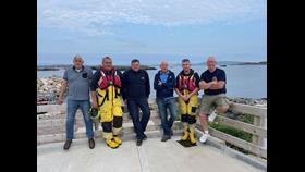 Kieran, second from right pictured with other past and present Coxswains including Jimmy Early, Philip McCauley, Sean O’Donnell, Jerry Early from Arranmore and Trevor Devereux from Kilmore Quay.