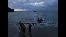 St Agnes RNLI D-Class lifeboat returns in fading light