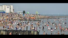 RNLI hovercraft Vera Ravine on busy Southend beach