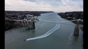 Beaumaris Atlantic 85 lifeboat passing under the Menai Bridge
