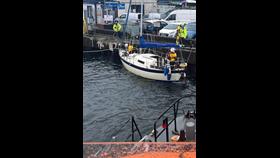 The stricken yacht safely moored alongside Portree pier