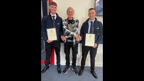 Crew members JJ O’Donnell and Evan O’Donnell were awarded commendations from the RNLI in recognition for their part in the rescue of Malachy Doyle, also pictured.