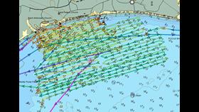 Search pattern showing coverage by four lifeboats.