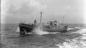 Black and white image of Howth lifeboat, A.M.T.