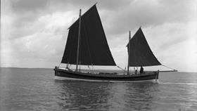 Black and white image of Cromer lifeboat, HF Bailey/John and Mary Meiklam of Gladswood, while on trials