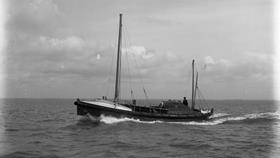 Black and white image of Cromer lifeboat, HF Bailey/J.B Proudfoot, while on trials