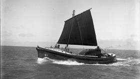 Black and white image of Cromer lifeboat, Harriot Dixon, while on trials
