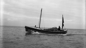 Black and white image of Boulmer lifeboat, Richard Silver Oliver, while on trials