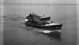 Black and white image of Boulmer lifeboats, Clarissa Langdon and Richard Silver Oliver, while on trials