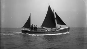 Black and white image of Hoylake lifeboat, Oldham, while on trials