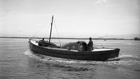 Black and white image of Wells lifeboat, Cecil Paine, while on trials