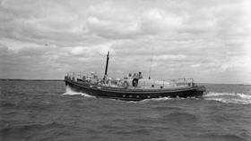 Black and white image of New Brighton lifeboat, Norman B Corlett, while on trials