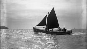 Black and white image of Scarborough lifeboat, Herbert Joy II, while on trials