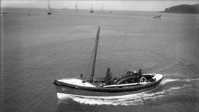 Black and white image of Blackpool lifeboat, Sarah Ann Austin, while on trials