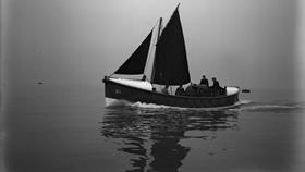 Black and white image of Berwick on Tweed lifeboat, Westmorland, while on trials