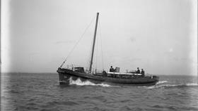 Black and white image of Cromarty lifeboat, James MacFee, while on trials
