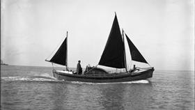 Black and white image of Eyemouth lifeboat, Frank and William Oates, while on trials