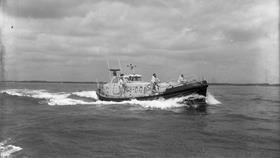 Black and white image of Lochinver lifeboat, George Urie Scott, while on trials