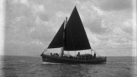 Black and white image of Longhope lifeboat, Thomas McCunn, while on trials
