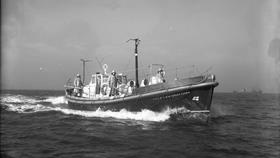 Black and white image of Mallaig lifeboat, EMM Gordon Cubbin, while on trials