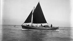 Black and white image of Montrose lifeboat, John Russell, while on trials