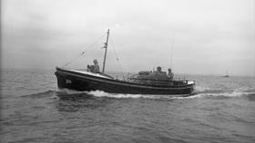 Black and white image of Arbroath lifeboat, Robert Lindsay, while on trials