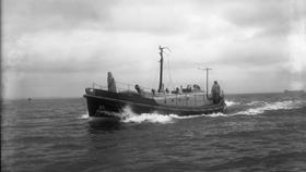 Black and white image of Arbroath lifeboat, Duke of Montrose, while on trials