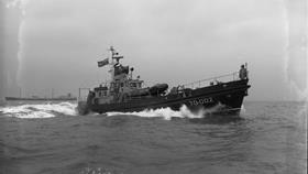 Black and white image of Reserve lifeboat (Kirkwall), Grace Paterson Ritchie , while on trials