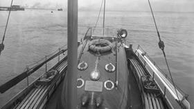 Black and white image of Eyemouth lifeboat, Clara and Emily Barwell, while on trials
