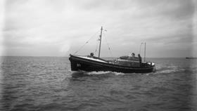 Black and white image of Eyemouth lifeboat, Clara and Emily Barwell, while on trials