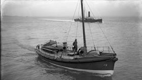 Black and white image of Fraserburgh lifeboat, John and Charles Kennedy, while on trials