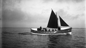 Black and white image of Hythe lifeboat, City of Nottingham , while on trials
