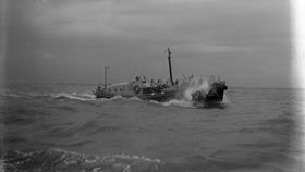 Black and white image of Margate lifeboat, North Foreland, Civil Service No.11, while on trials