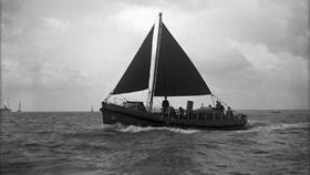 Black and white image of Newhaven lifeboat, Cecil and Lilian Philpott, while on trials