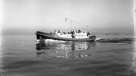 Black and white image of Shoreham lifeboat, Dorothy and Philip Constant, while on trials