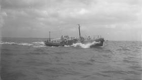 Black and white image of Southend-on-Sea lifeboat, Greater London II, while on trials