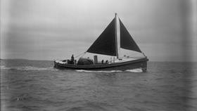 Black and white image of Walton and Frinton lifeboat, E.M.E.D., while on trials