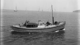 Black and white image of Yarmouth lifeboat, S.G.E., while on trials