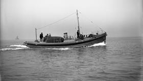 Black and white image of Yarmouth lifeboat S.G.E., on trials, while on trials