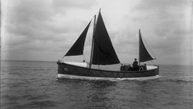 Black and white image of Eastbourne lifeboat, L.P and St Helen, while on trials