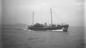 Black and white image of Falmouth lifeboat, Crawford and Constance Conybeare, while on trials