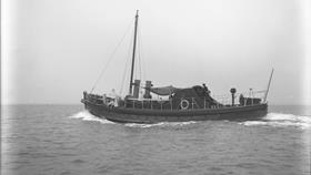 Black and white image of Plymouth lifeboat, Robert and Marcella Beck, while on trials