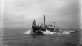 Black and white image of St Marys lifeboat, Guy and Clare Hunter, while on trials