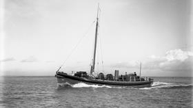 Black and white image of St Peter Port lifeboat, Queen Victoria, while on trials
