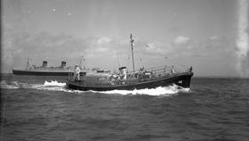 Black and white image of Sennen Cove lifeboat, Susan Ashley, while on trials