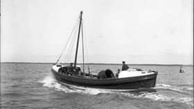 Black and white image of Swanage lifeboat, Thomas Markby, while on trials