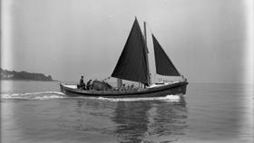 Black and white image of Weymouth lifeboat, Lady Kylsant, while on trials