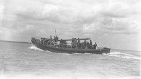 Black and white image of Holyhead lifeboat, A.E.D., while on trials